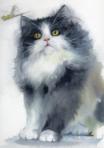 Fluffy cat. by Alla Prisacar, 油畫 for Sale on Singulart