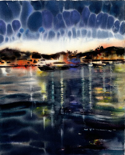 Night boat trip. par Alla Prisacar, Œuvre sur papier en vente sur Singulart