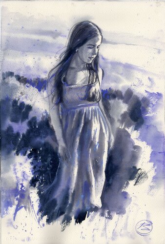 In the night lavender by Alla Prisacar, Work on Paper for Sale on Singulart
