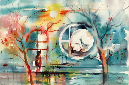 The Mysterious Life of Cats by Alla Prisacar, Painting for Sale on Singulart