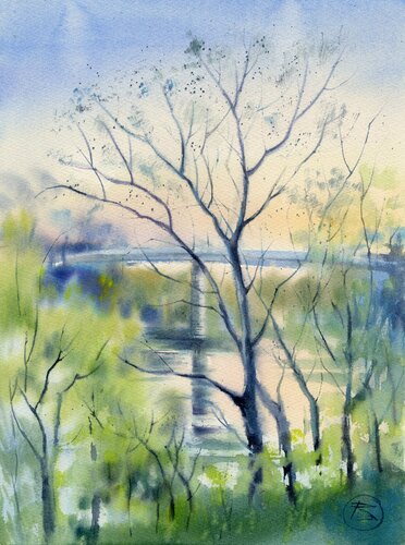 A quiet pink evening by Alla Prisacar, 종이 for Sale on Singulart