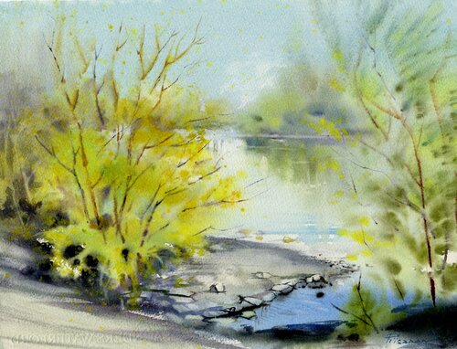 Spring on the river by Alla Prisacar, 종이 for Sale on Singulart
