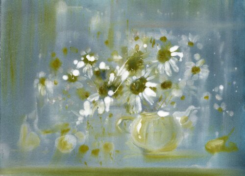 Fantasy with white flowers and fruits. by Alla Prisacar, 회화 for Sale on Singulart