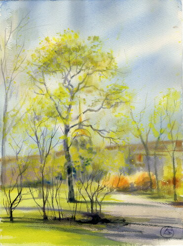 The sunny day. Watercolor painting. von Alla Prisacar, Werk auf Papier kaufen auf Singulart