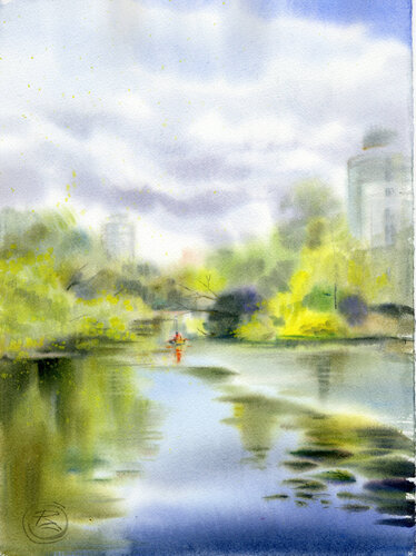 Day on the river von Alla Prisacar, Werk auf Papier kaufen auf Singulart