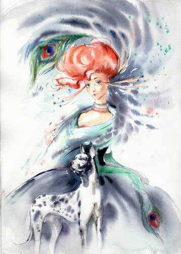 Lady with a Dalmatian. Watercolor illustration. by Alla Prisacar, Work on Paper for Sale on Singulart