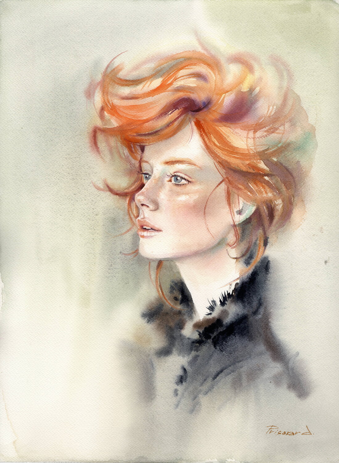 Portrait of ginger girl. Alla Prisacar Werk auf Papier zu verkaufen