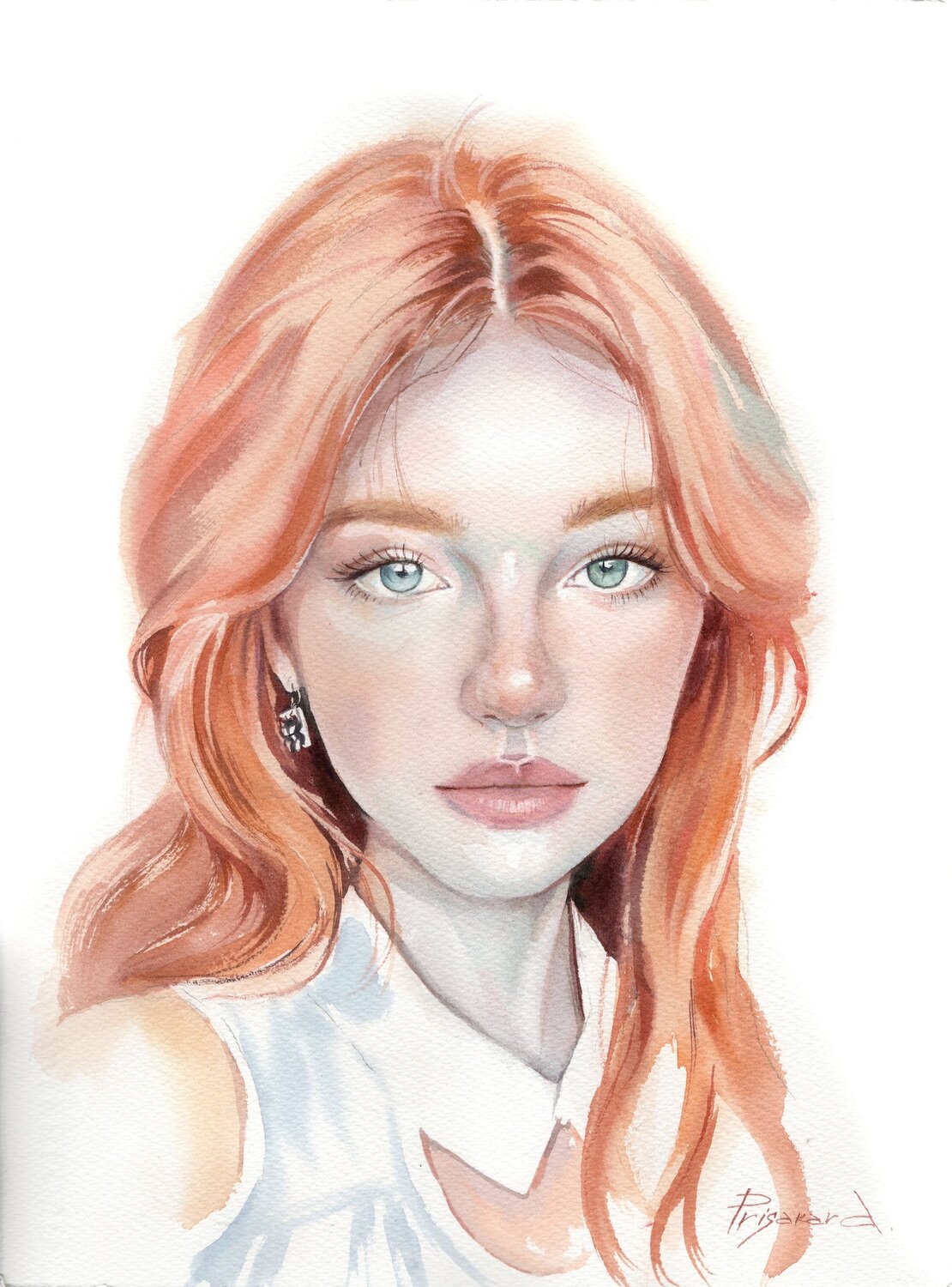 Portrait of a red-haired girl. Alla Prisacar Werk auf Papier zu verkaufen