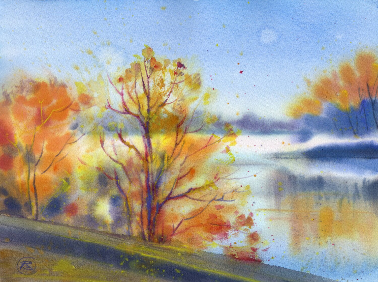 The colors autumn. Watercolor  landscape. Alla Prisacar Werk auf Papier zu verkaufen