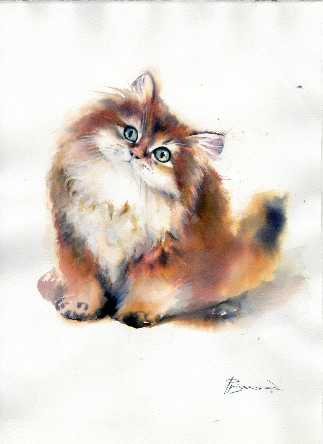My fluffy cat Alla Prisacar Original painting for sale