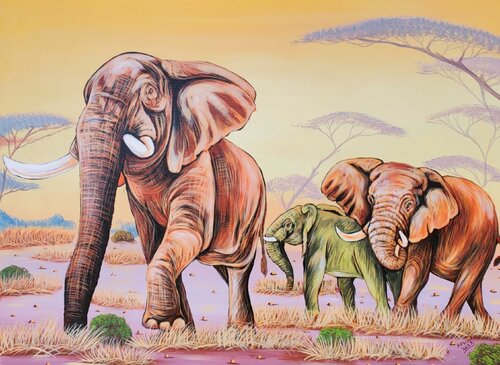 Titans of the wild di Kevin Jjagwe, Pittura in vendita su Singulart