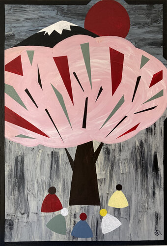 Discussing the beauty and elegance of kimono par Marc Baillet, Peinture en vente sur Singulart