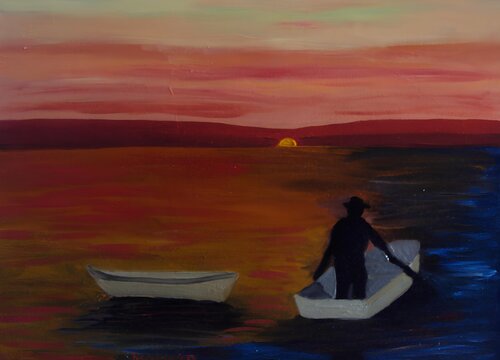Il pescatore non va al cinema di BERNARDO BANDINELLI, Pittura in vendita su Singulart