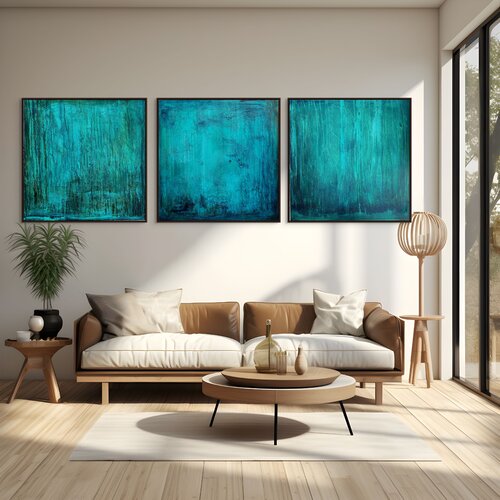 "What Water Sustains - I , II, III - Atmospheric Blue Series" by Sonia J., Painting for Sale on Singulart