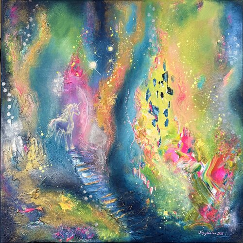 Where rainbows rest when not shining in the sky by Sirpa Järvinen, Painting for Sale on Singulart