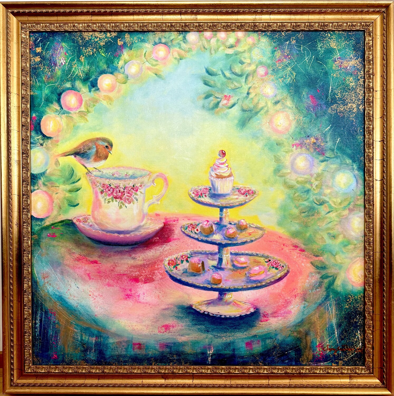Robin´s garden cottage Sirpa Järvinen Originalgemälde zu verkaufen