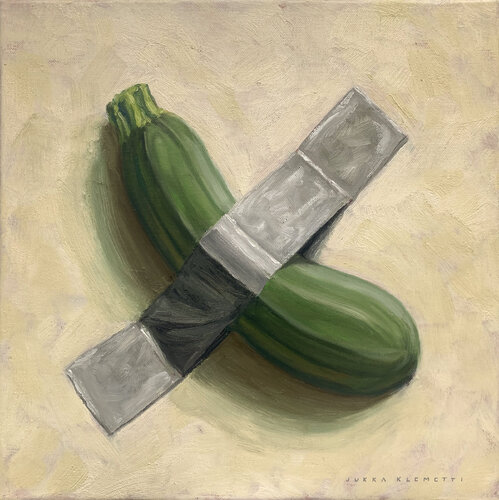 Duckt tape zucchini van Jukka Klemetti, Schilderij te koop op Singulart