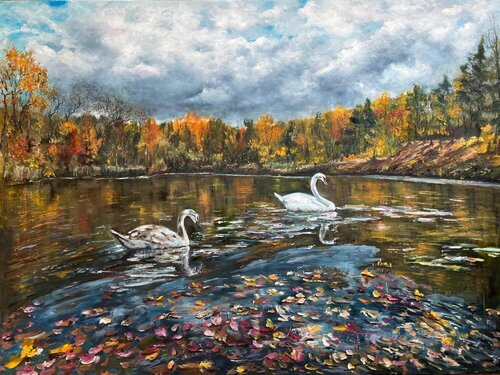 Lake and swans by Marina Gavrilova, Painting for Sale on Singulart