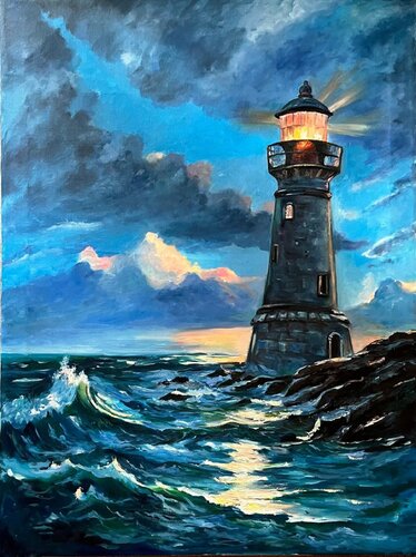The Moon and the Lighthouse von Marina Gavrilova, Malerei kaufen auf Singulart