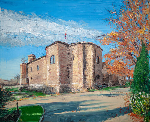 Colchester Castle - Classic view by Peter Porteous-Butler, 油畫 for Sale on Singulart