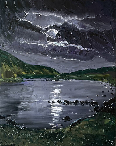 Moonlight at Wast Water by Peter Porteous-Butler, 油畫 for Sale on Singulart