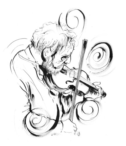 Fiddle Player ink - 1 by Peter Porteous-Butler, 素描 for Sale on Singulart