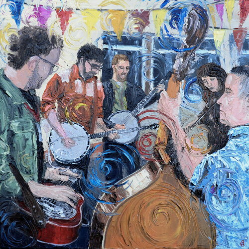 5 Musicians - Sorefingers Bar by Peter Porteous-Butler, 油畫 for Sale on Singulart