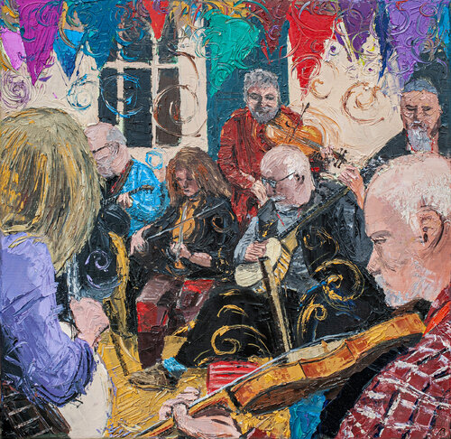 Live Music in the Sorefingers Bar de Peter Porteous-Butler, Pintura a la venta en Singulart