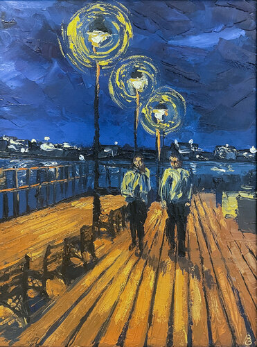 Couple on the Ha'penny Pier by Peter Porteous-Butler, 油畫 for Sale on Singulart