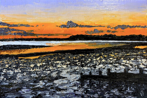 Brightlingsea Beach Sunset - 1 by Peter Porteous-Butler, 油畫 for Sale on Singulart