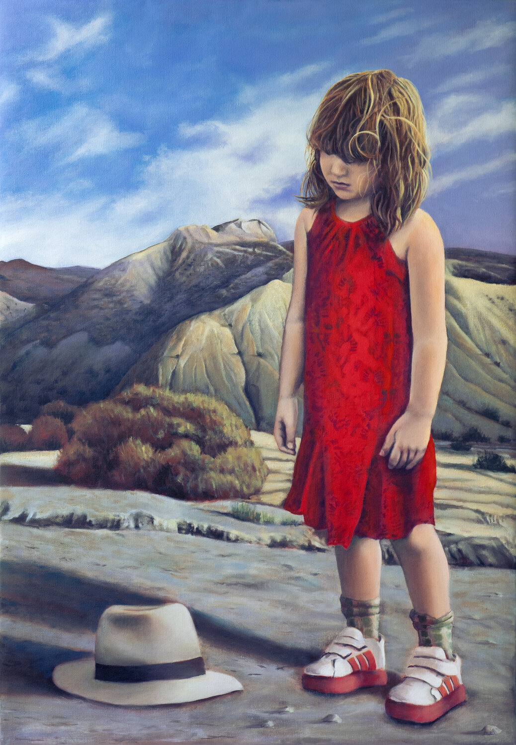 Red Girl with Hat Gerda Van Damme Original painting for sale