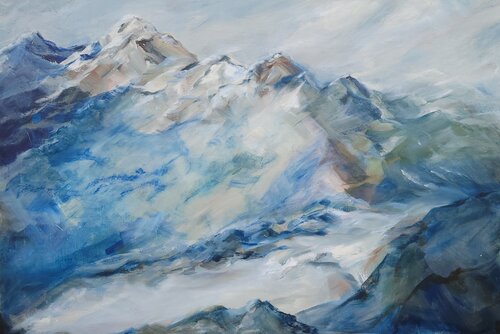 Montagne bleue di Claudine Pochat, Pittura in vendita su Singulart