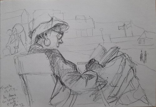 La dame en rouge-Trouville sur Mer by Nathalie Gautier, 素描 for Sale on Singulart
