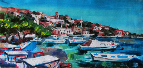 View to the sea (FRAMED) by Kateryna Bortsova, Painting for Sale on Singulart