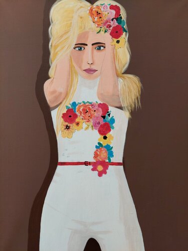 Roses and my red belt de Ursula Haider-Seggl, Pintura a la venta en Singulart