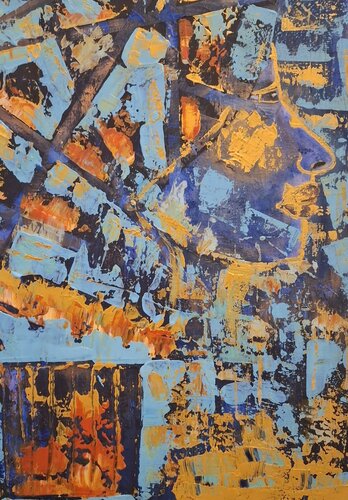 Golden Blue Clash de Ursula Haider-Seggl, Pintura a la venta en Singulart