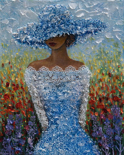 Whispers in Blue Palette Knife Portrait van Lena Owens, Schilderij te koop op Singulart