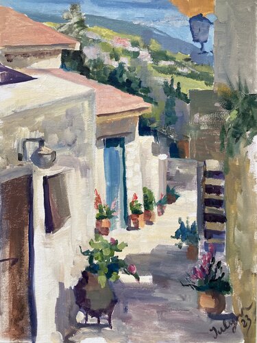 Sunny Day in Old Village di Yulia Prykina, Pittura in vendita su Singulart