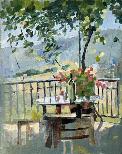 View of the mountains from winery in Cyprus von Yulia Prykina, Malerei kaufen auf Singulart