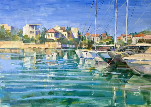 Summer in Limassol Marina di Yulia Prykina, Pittura in vendita su Singulart