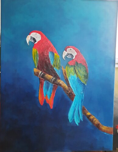 Les perroquets by Sandra MESSAOUDI, Painting for Sale on Singulart