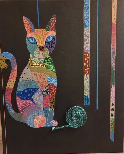 Le chat à la pelote by Sandra MESSAOUDI, Painting for Sale on Singulart