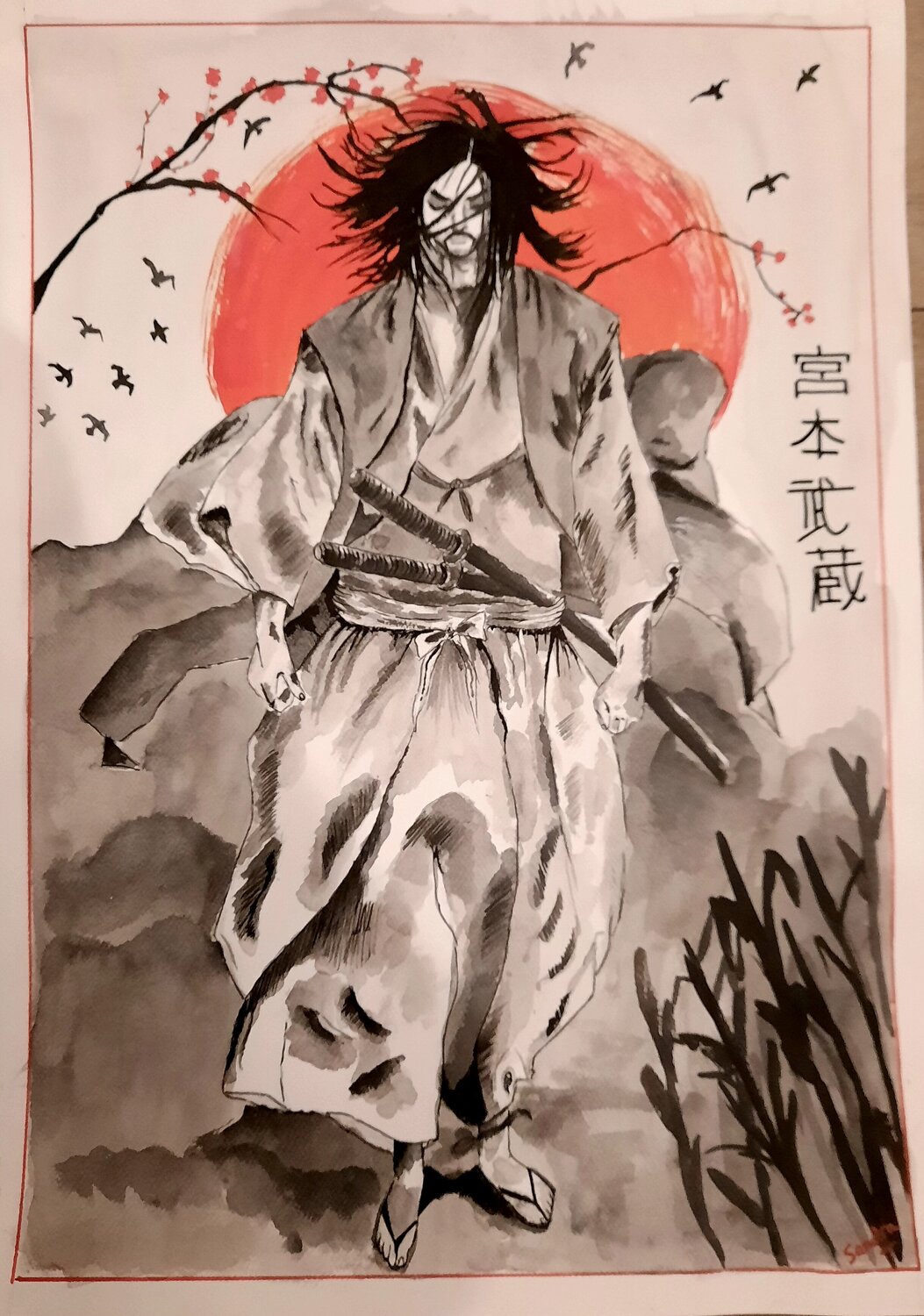 Miyamoto Musashi prêt pour le combat Sandra MESSAOUDI Œuvre sur papier à vendre