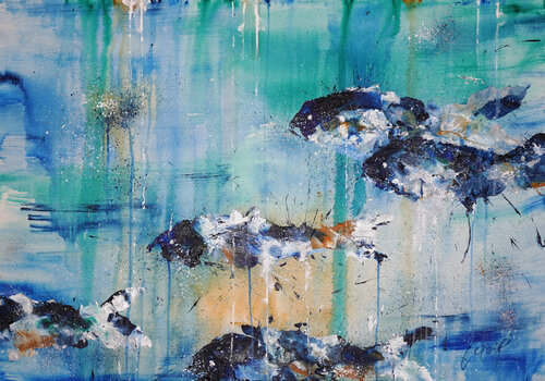Silver-blue Fishes 1 von Dominique Lenoir, Malerei kaufen auf Singulart