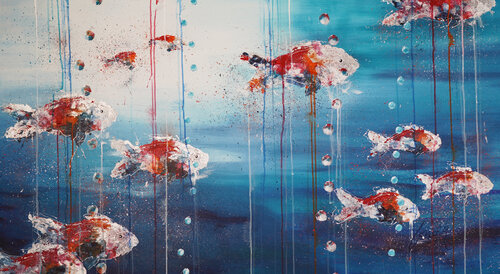 Silver-red Fishes di Dominique Lenoir, Pittura in vendita su Singulart