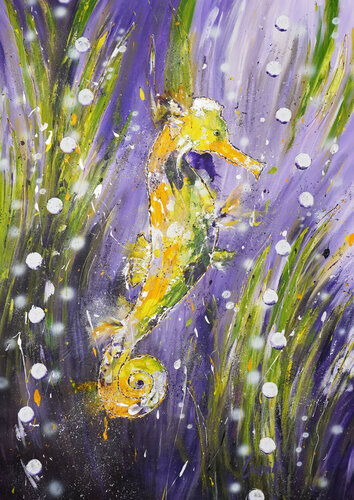 Yellow Seahorse di Dominique Lenoir, Pittura in vendita su Singulart