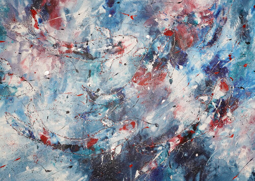 Dancing Koi in Abstract Waters von Dominique Lenoir, Malerei kaufen auf Singulart