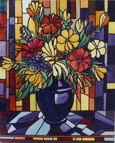 Vitrail Fleuri de Serge DUMEZ, Pintura a la venta en Singulart