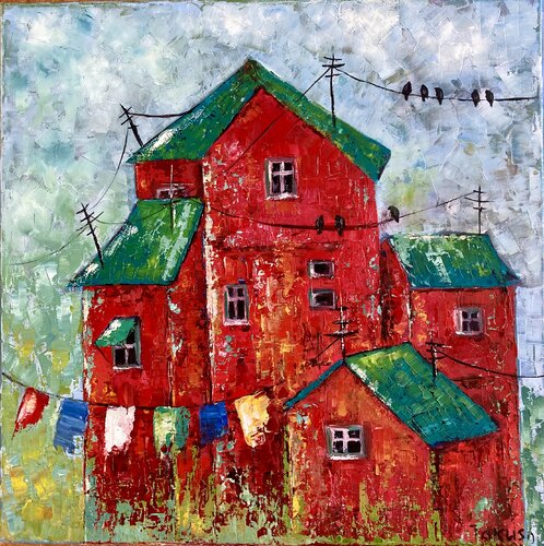 Red Houses by Tatiana Takush, Painting for Sale on Singulart