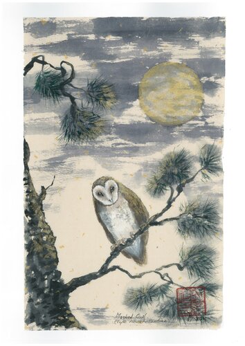 Moonit Masked Owl di Arlo Mercia, Pittura in vendita su Singulart